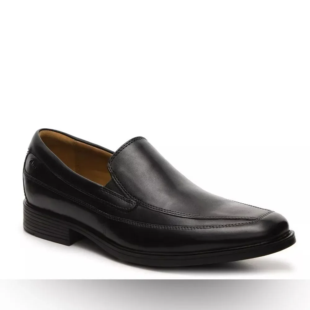 Clarks Tilden Black Loafer Sz 10 Slip-On Dress Shoes Leather